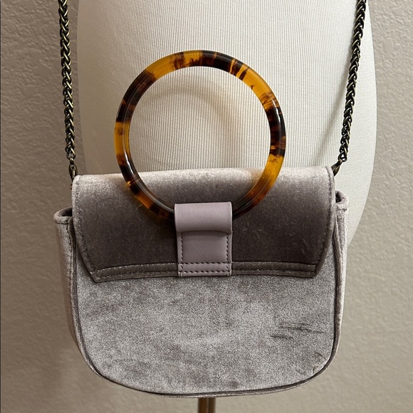 Anthropologie Grey Velvet Crossbody Bag w/ Handle - Picture 4 of 7